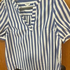 J. Crew Blue and White Vertical Stripe Pullover Blouse